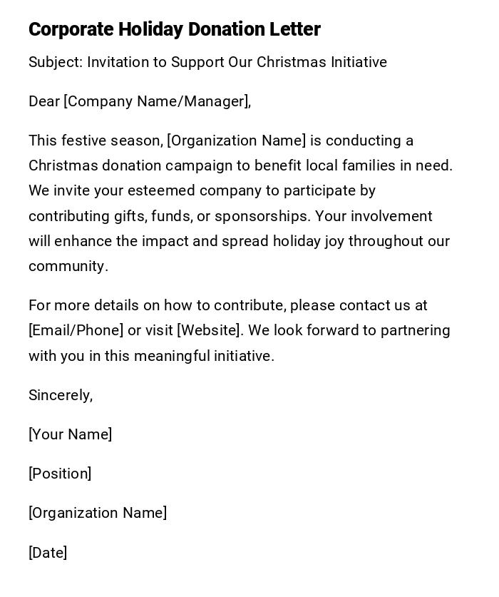 Corporate Holiday Donation Letter Corporate Holiday Donation Letter