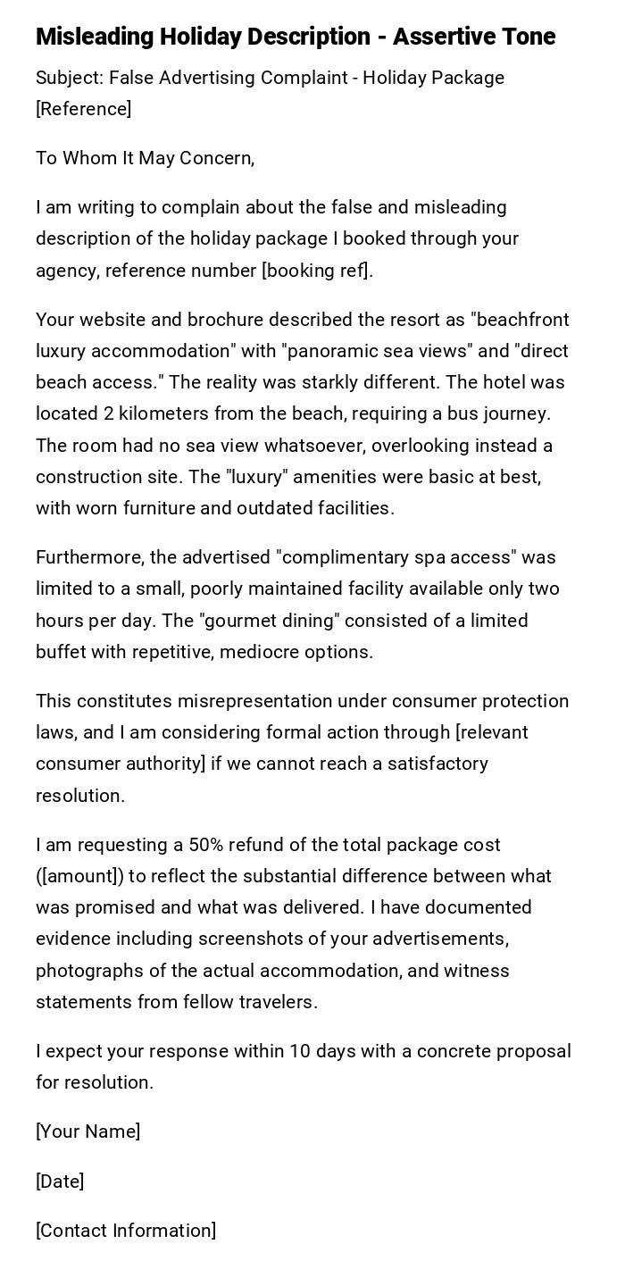 Misleading Holiday Description - Assertive Tone Misleading Holiday Description - Assertive Tone