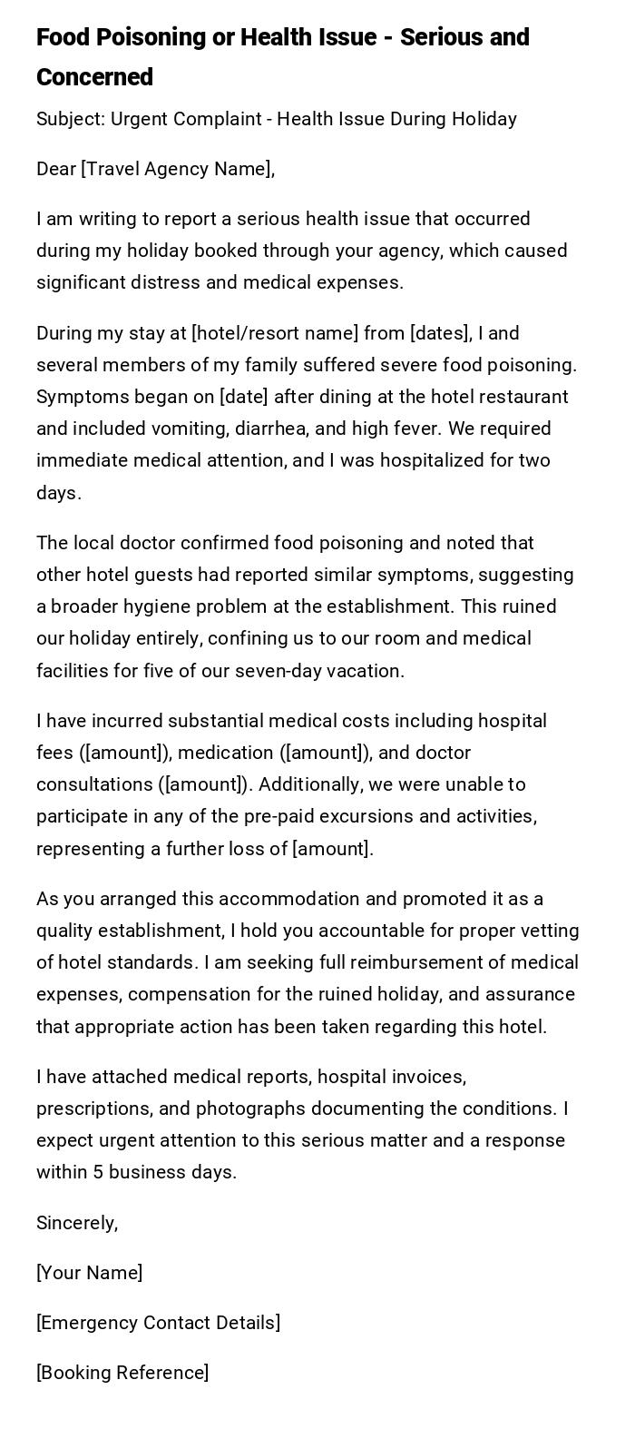 Food Poisoning or Health Issue - Serious and Concerned Food Poisoning or Health Issue - Serious and Concerned