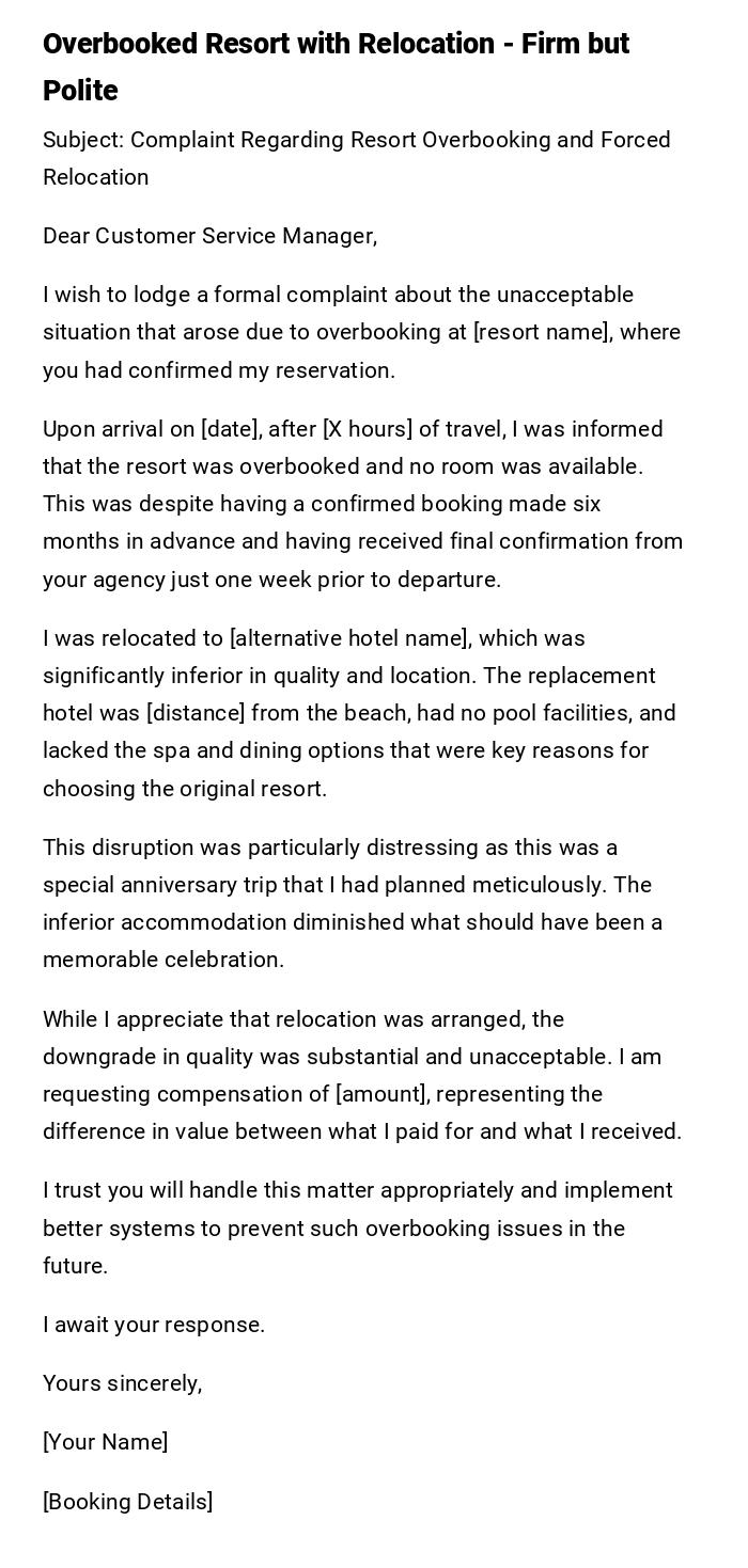 Overbooked Resort with Relocation - Firm but Polite Overbooked Resort with Relocation - Firm but Polite