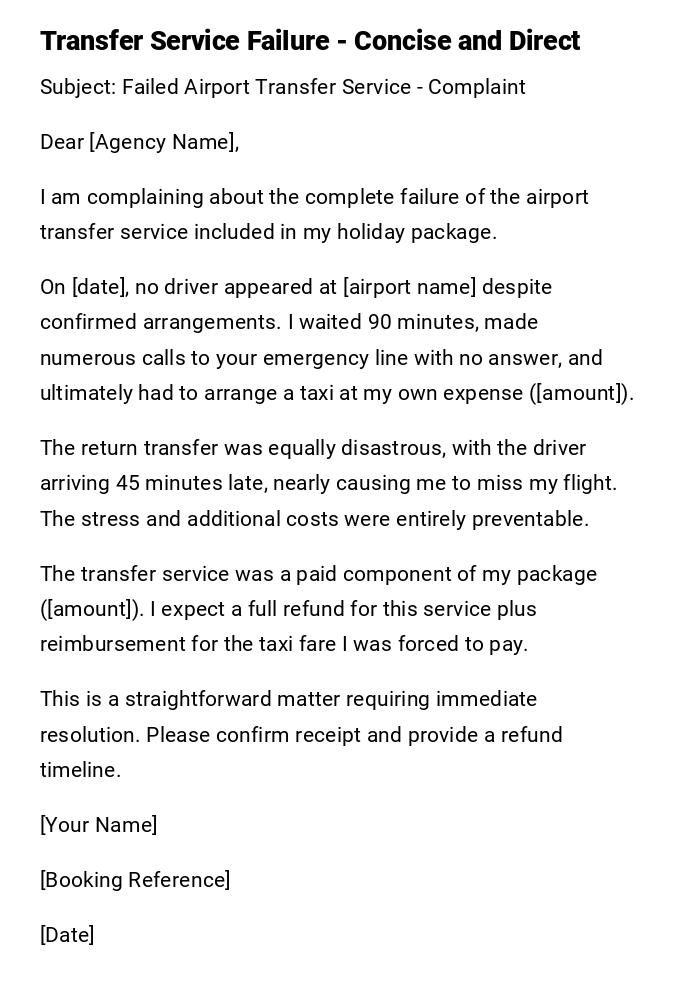 Transfer Service Failure - Concise and Direct Transfer Service Failure - Concise and Direct