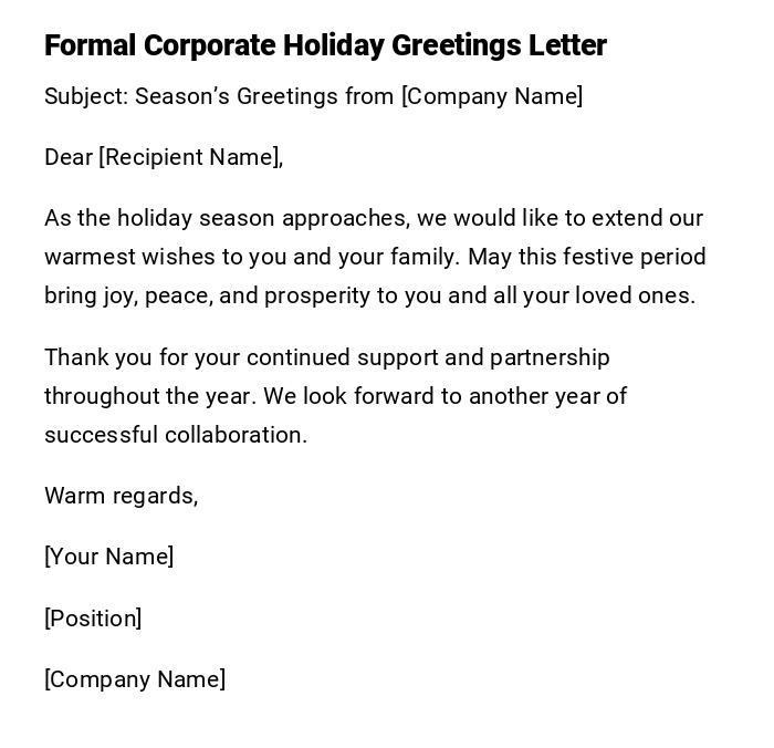 Formal Corporate Holiday Greetings Letter Formal Corporate Holiday Greetings Letter