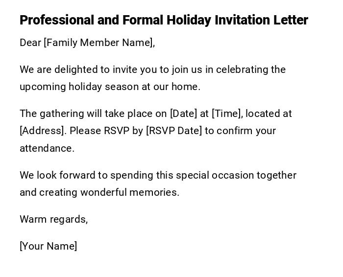 Professional and Formal Holiday Invitation Letter Professional and Formal Holiday Invitation Letter