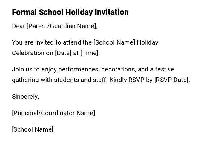 Formal School Holiday Invitation Formal School Holiday Invitation