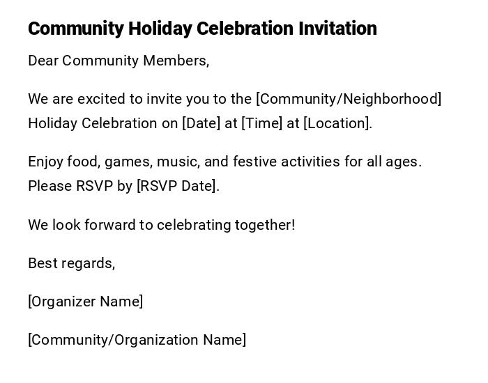 Community Holiday Celebration Invitation Community Holiday Celebration Invitation