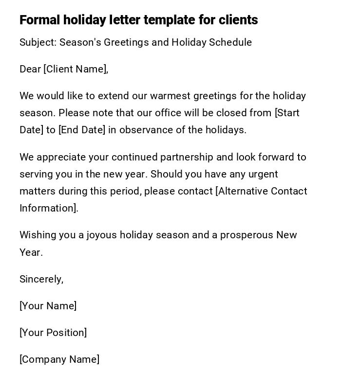 Formal holiday letter template for clients Formal holiday letter template for clients