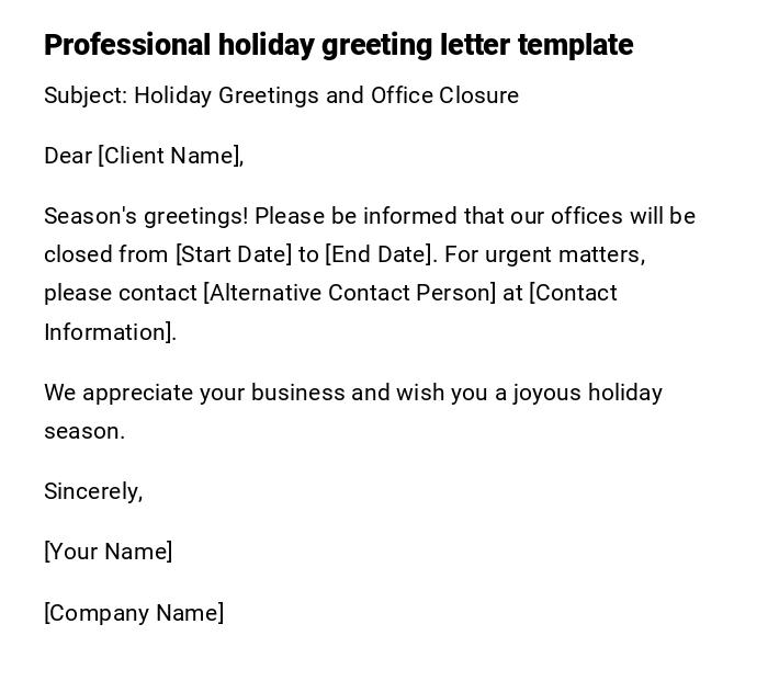 Professional holiday greeting letter template Professional holiday greeting letter template