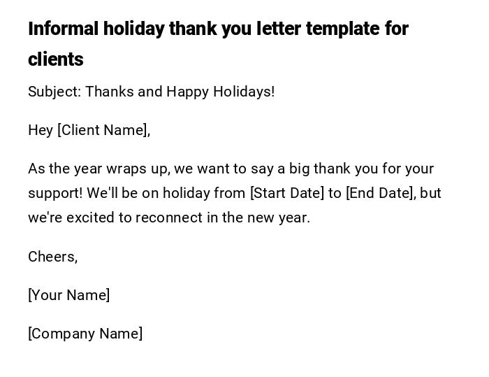Informal holiday thank you letter template for clients Informal holiday thank you letter template for clients