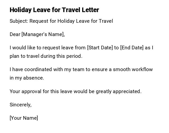 Holiday Leave for Travel Letter Holiday Leave for Travel Letter