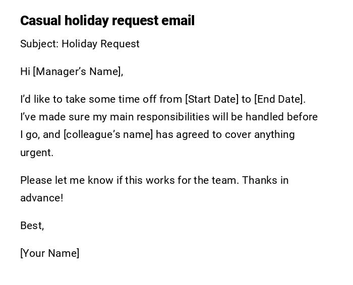 Casual holiday request email Casual holiday request email