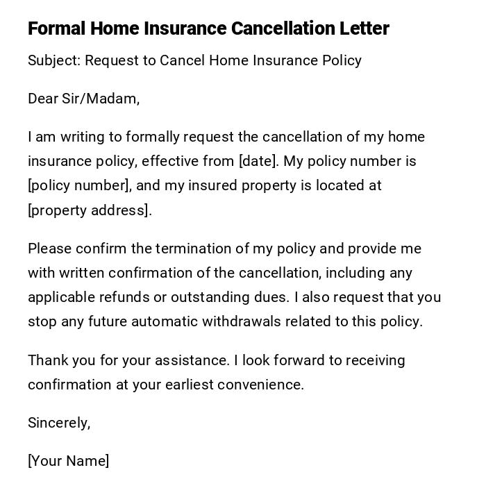 Formal Home Insurance Cancellation Letter Formal Home Insurance Cancellation Letter