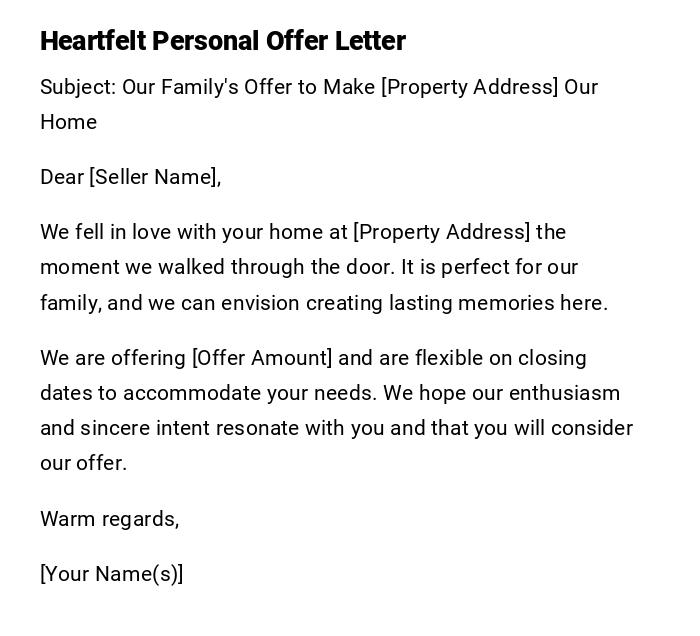 Heartfelt Personal Offer Letter Heartfelt Personal Offer Letter