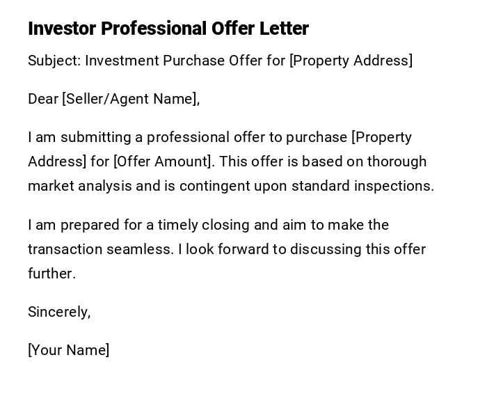 Investor Professional Offer Letter Investor Professional Offer Letter