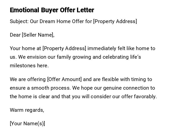 Emotional Buyer Offer Letter Emotional Buyer Offer Letter