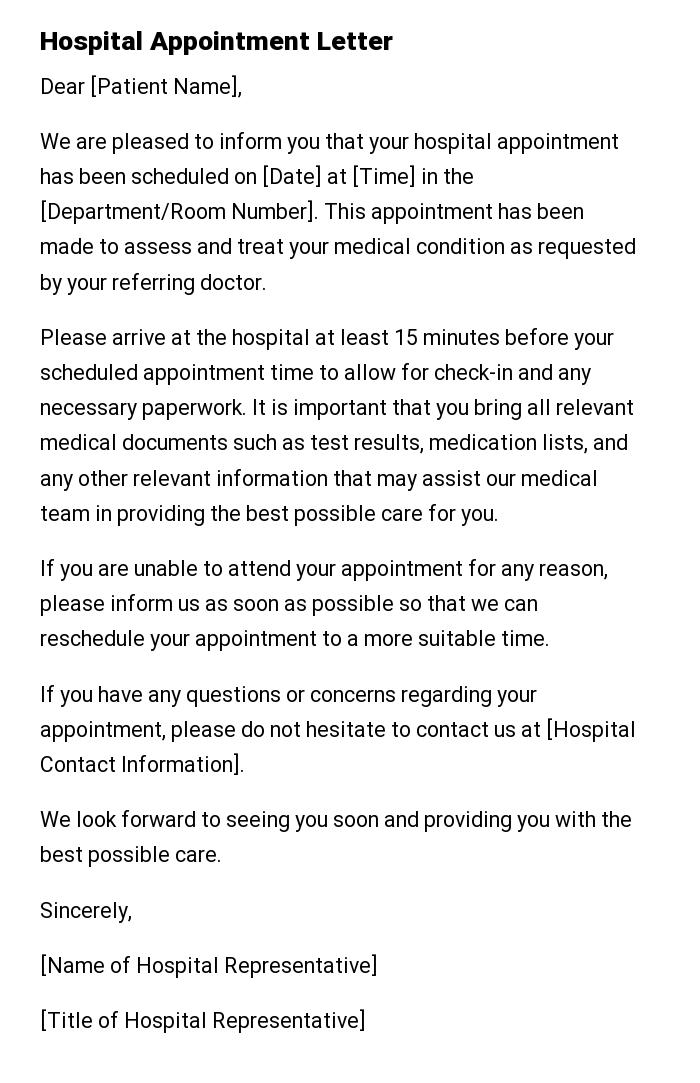 Hospital Appointment Letter