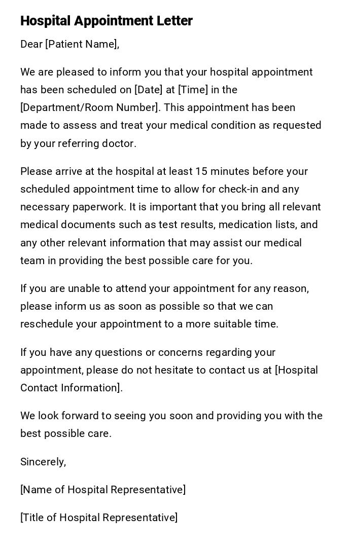 Hospital Appointment Letter