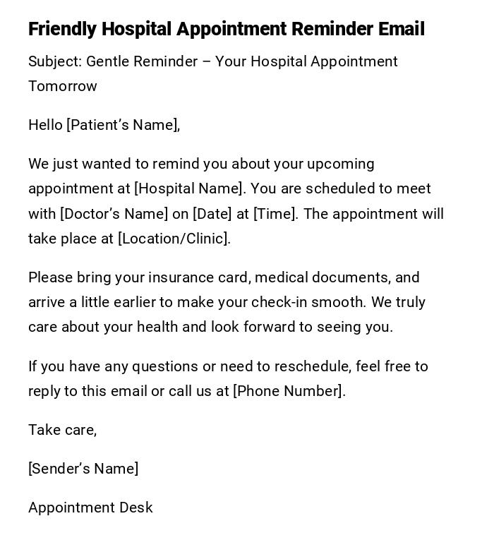 Friendly Hospital Appointment Reminder Email Friendly Hospital Appointment Reminder Email