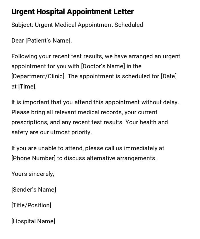 Urgent Hospital Appointment Letter Urgent Hospital Appointment Letter