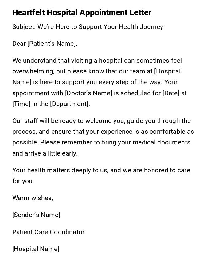 Heartfelt Hospital Appointment Letter Heartfelt Hospital Appointment Letter