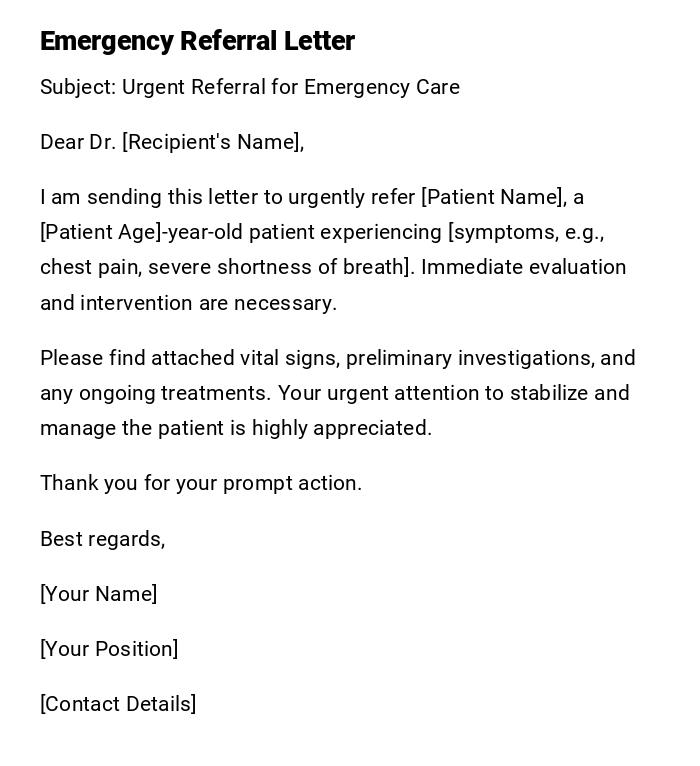 Emergency Referral Letter Emergency Referral Letter