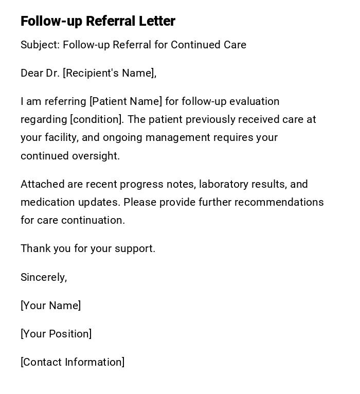 Follow-up Referral Letter Follow-up Referral Letter