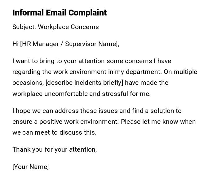 Informal Email Complaint Informal Email Complaint