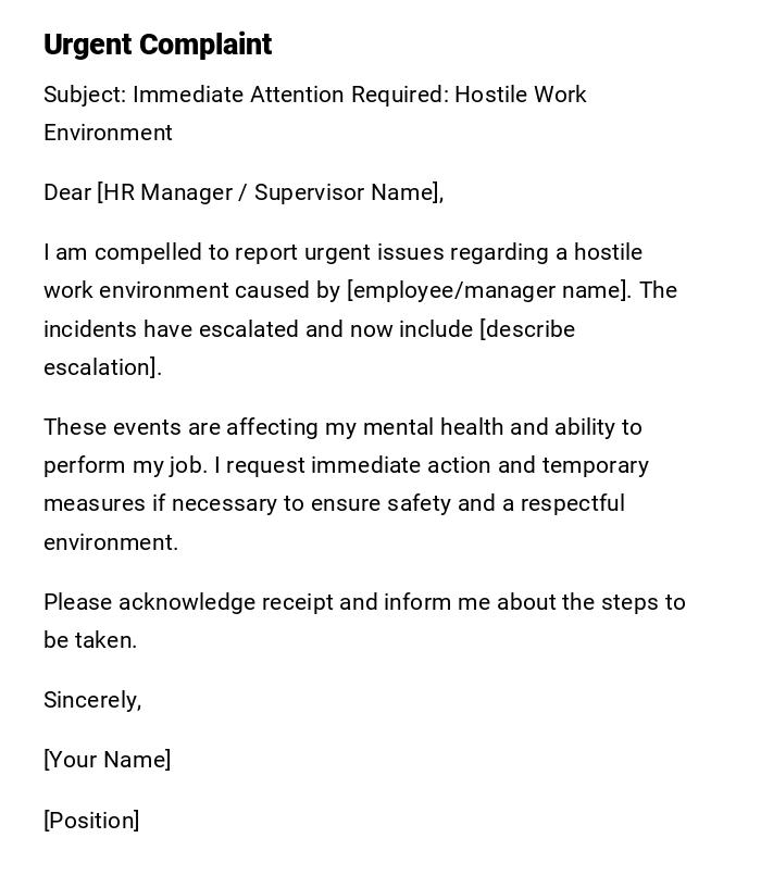 Urgent Complaint Urgent Complaint