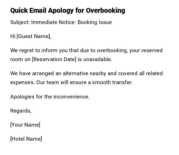 Quick Email Apology for Overbooking Quick Email Apology for Overbooking