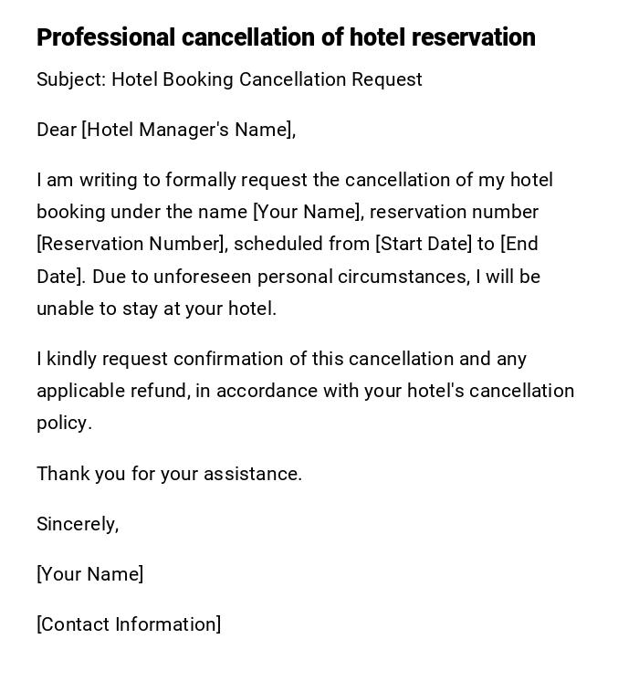 Professional cancellation of hotel reservation
