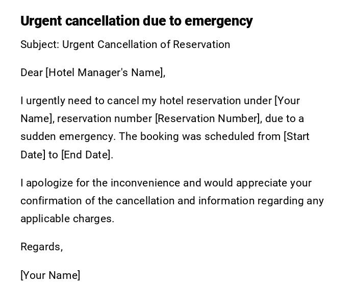 Urgent cancellation due to emergency