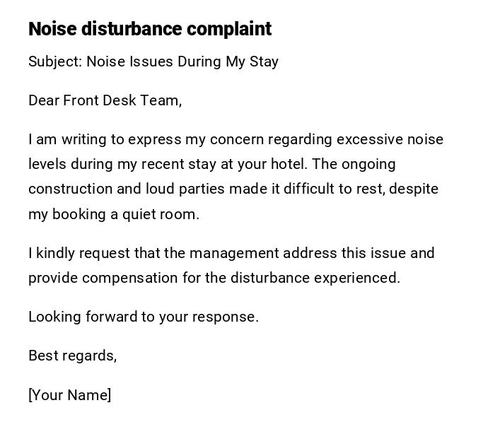 Noise disturbance complaint