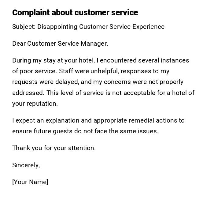 Complaint about customer service