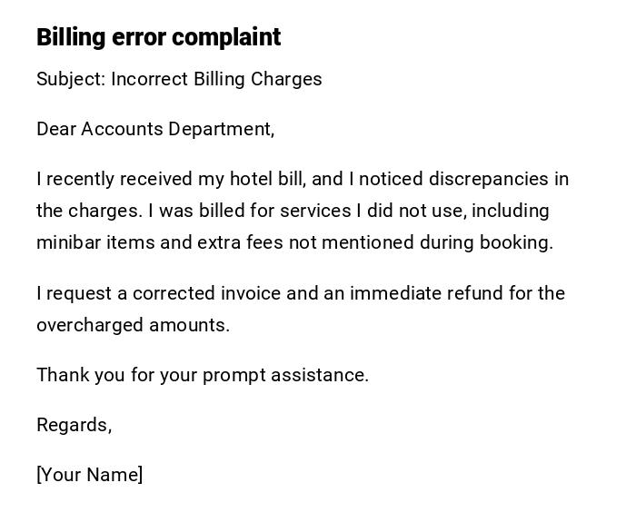 Billing error complaint