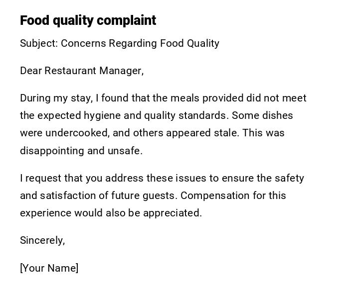 Food quality complaint