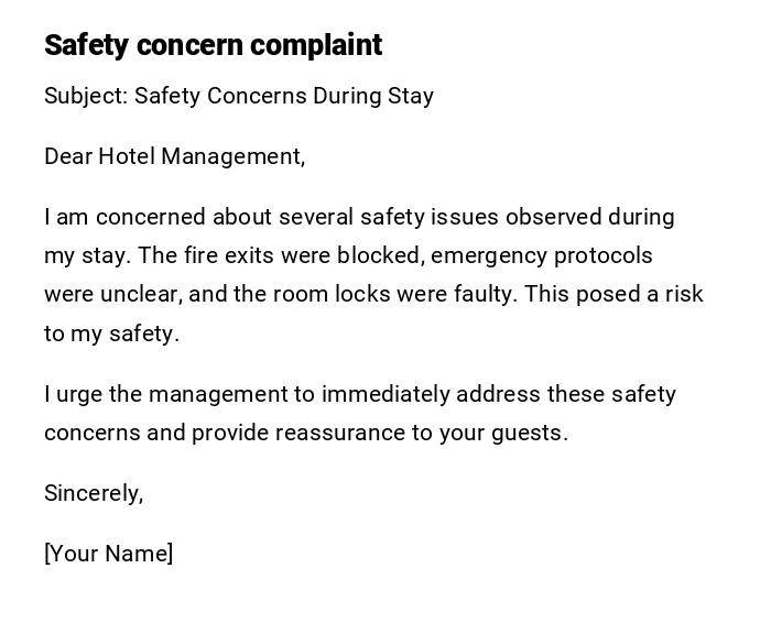 Safety concern complaint