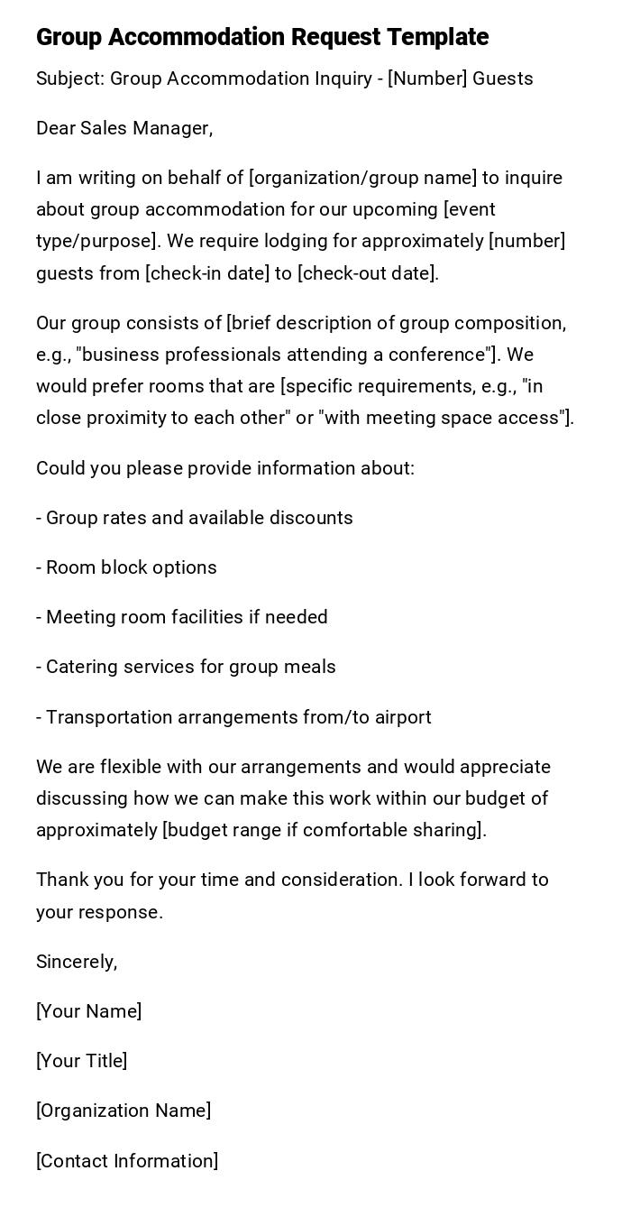 Group Accommodation Request Template Group Accommodation Request Template