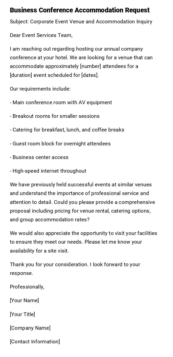 Business Conference Accommodation Request Business Conference Accommodation Request