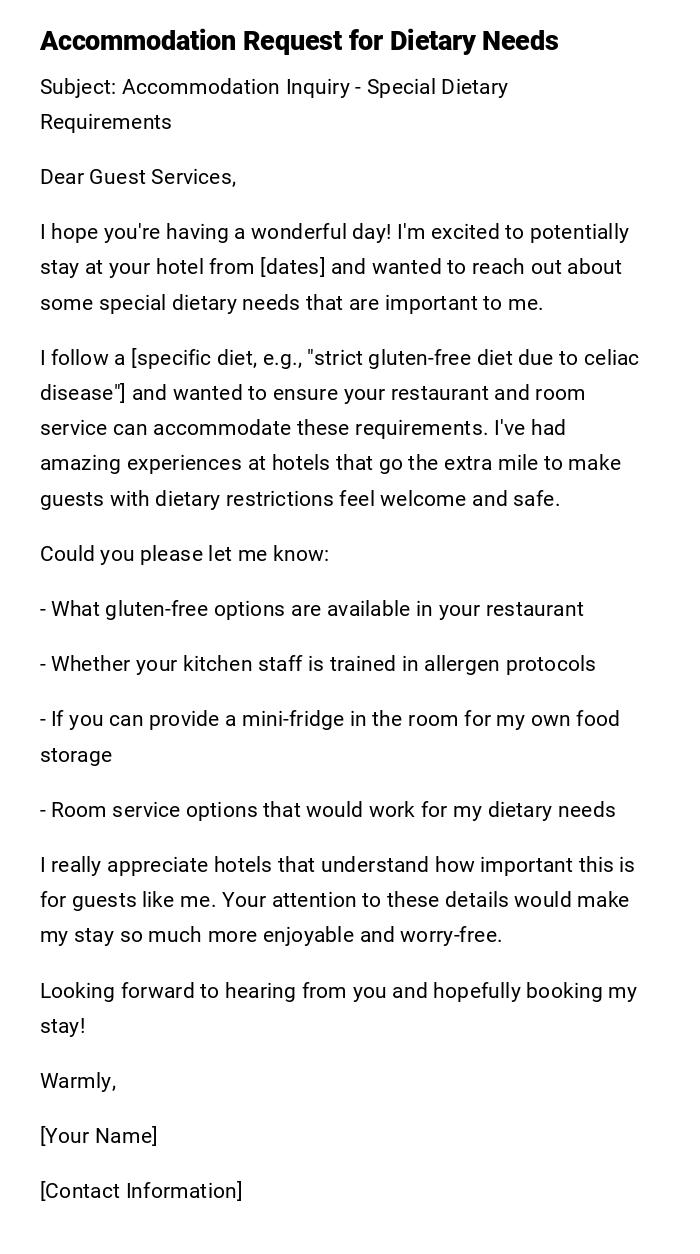 Accommodation Request for Dietary Needs Accommodation Request for Dietary Needs