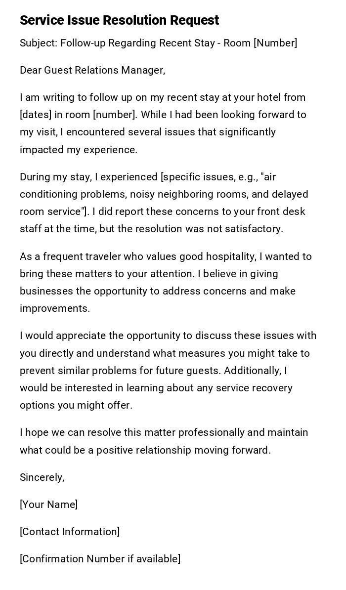 Service Issue Resolution Request Service Issue Resolution Request