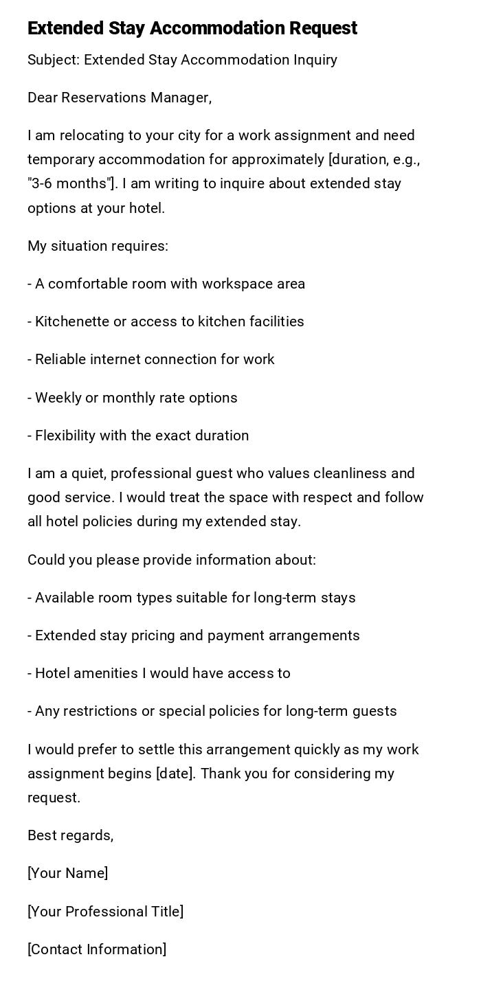 Extended Stay Accommodation Request Extended Stay Accommodation Request