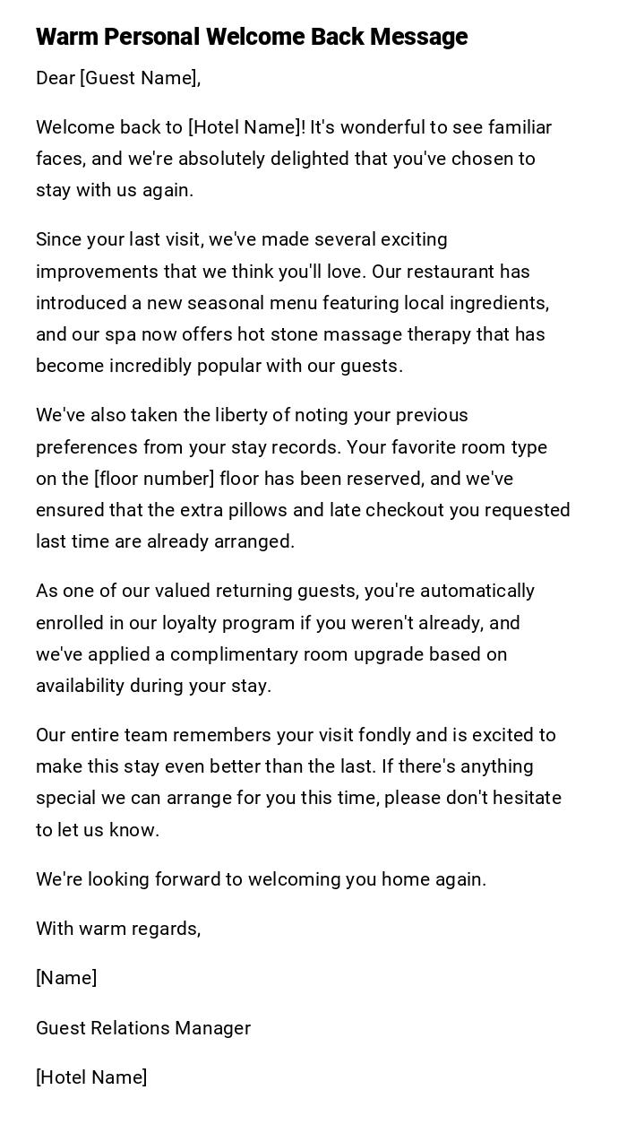 Warm Personal Welcome Back Message Warm Personal Welcome Back Message