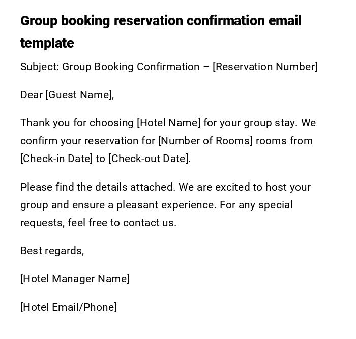 Group booking reservation confirmation email template Group booking reservation confirmation email template
