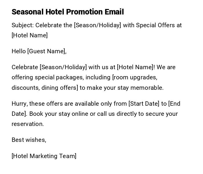 Seasonal Hotel Promotion Email Seasonal Hotel Promotion Email