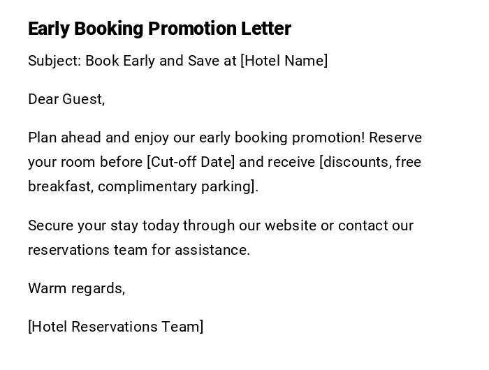 Early Booking Promotion Letter Early Booking Promotion Letter