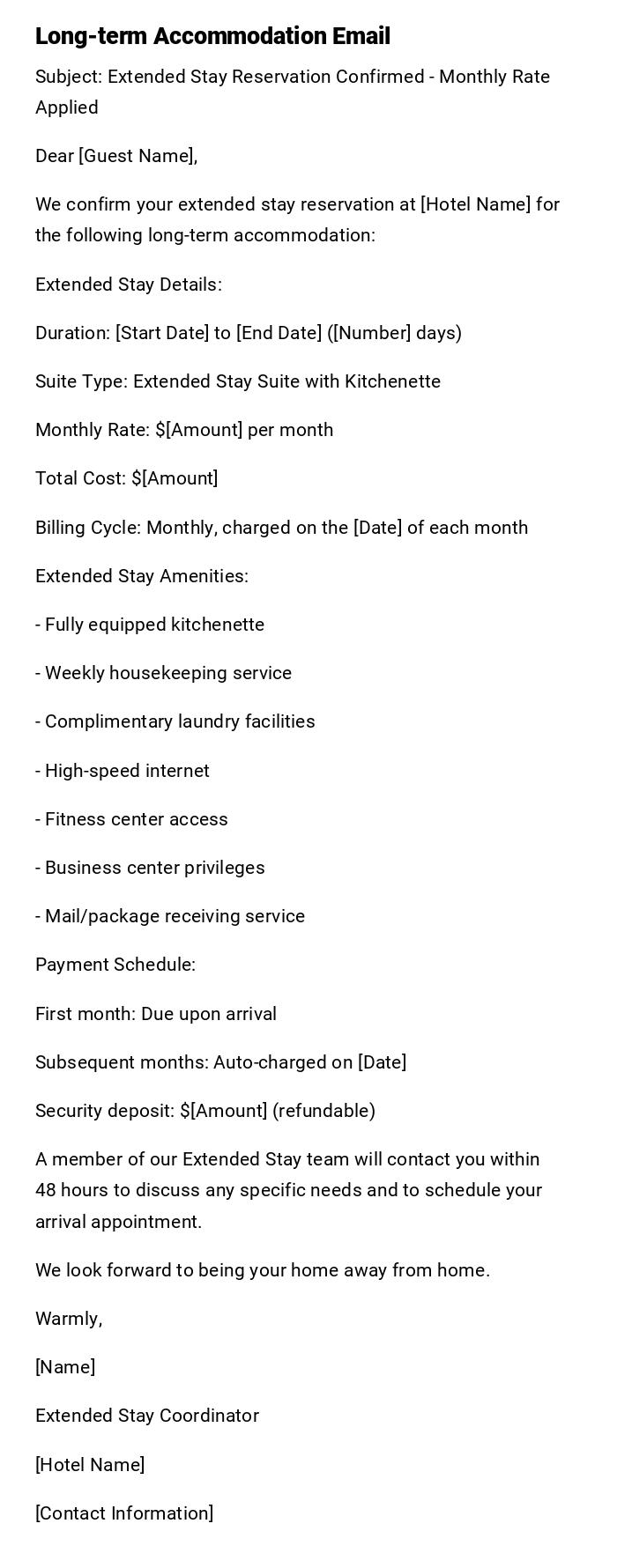 Long-term Accommodation Email Long-term Accommodation Email