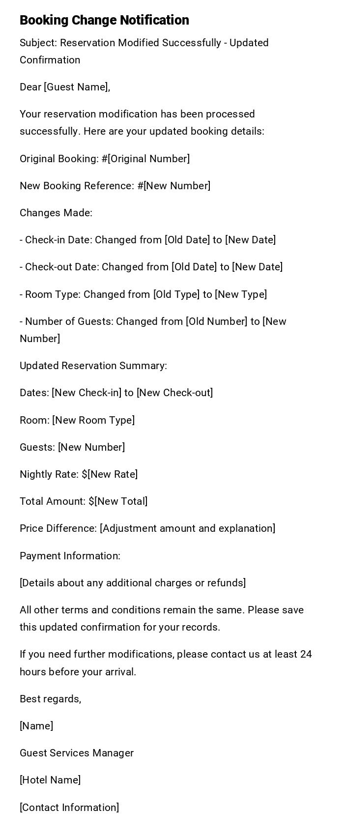 Booking Change Notification Booking Change Notification