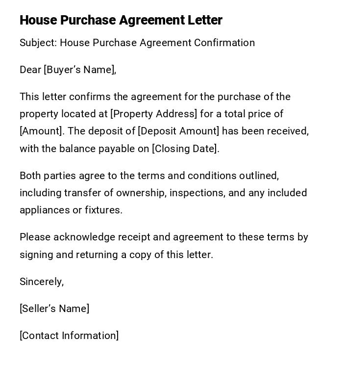 House Purchase Agreement Letter House Purchase Agreement Letter