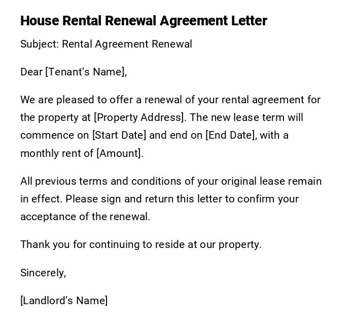House Rental Renewal Agreement Letter House Rental Renewal Agreement Letter