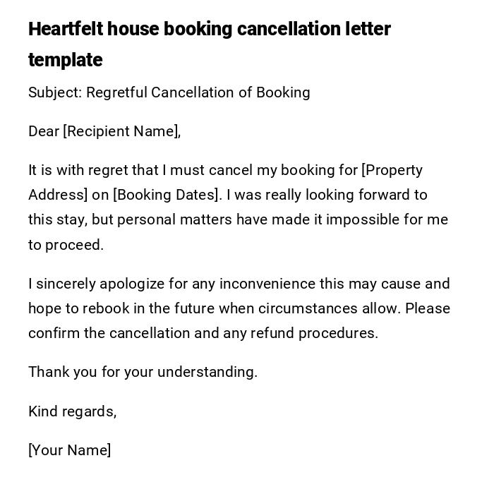 Heartfelt house booking cancellation letter template Heartfelt house booking cancellation letter template