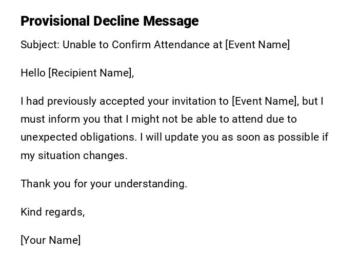 Provisional Decline Message